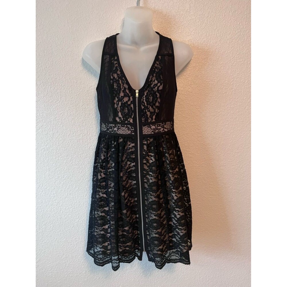 Black Lace Fit & Flare Dress with Front Zip Y2K vibes Small